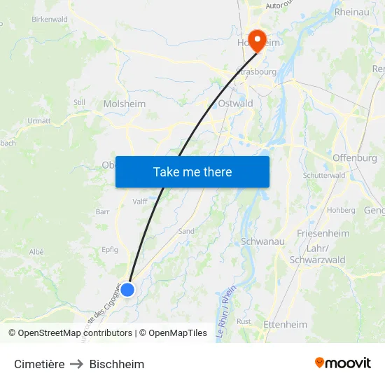 Cimetière to Bischheim map