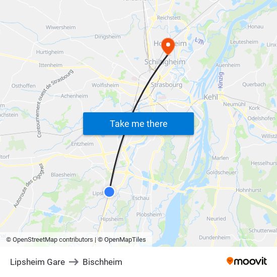 Lipsheim Gare to Bischheim map