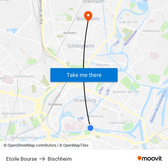 Etoile Bourse to Bischheim map