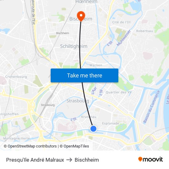 Presqu'Ile André Malraux to Bischheim map