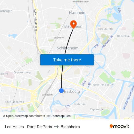 Les Halles - Pont De Paris to Bischheim map