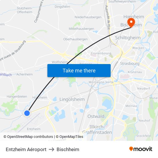 Entzheim Aéroport to Bischheim map