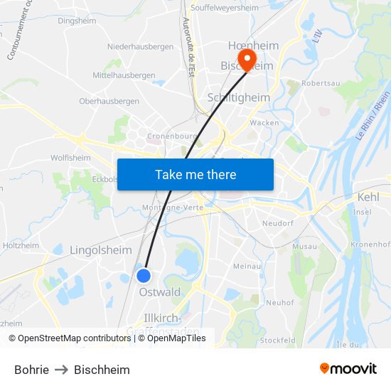 Bohrie to Bischheim map