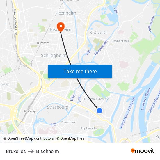 Bruxelles to Bischheim map