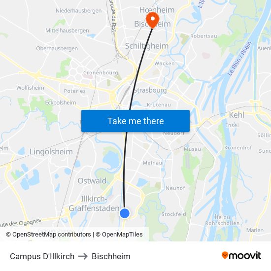 Campus D'Illkirch to Bischheim map