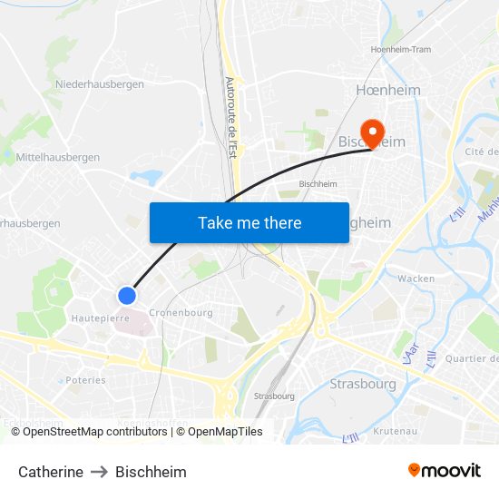 Catherine to Bischheim map