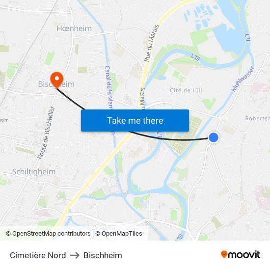 Cimetière Nord to Bischheim map