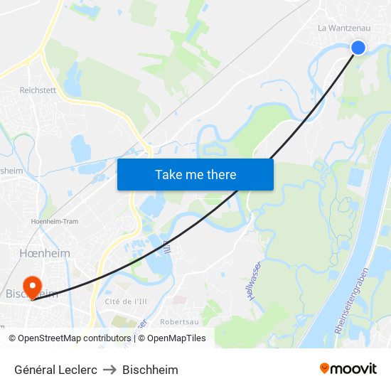 Général Leclerc to Bischheim map