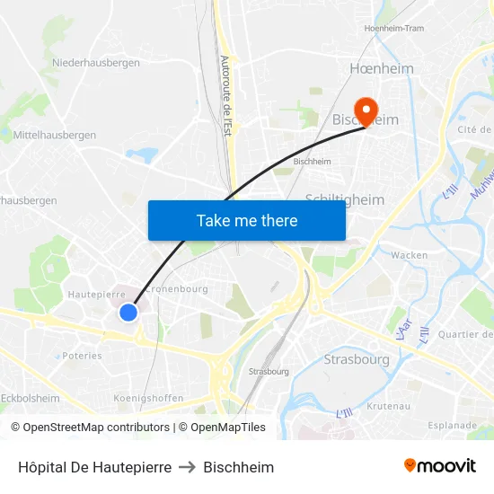 Hôpital De Hautepierre to Bischheim map