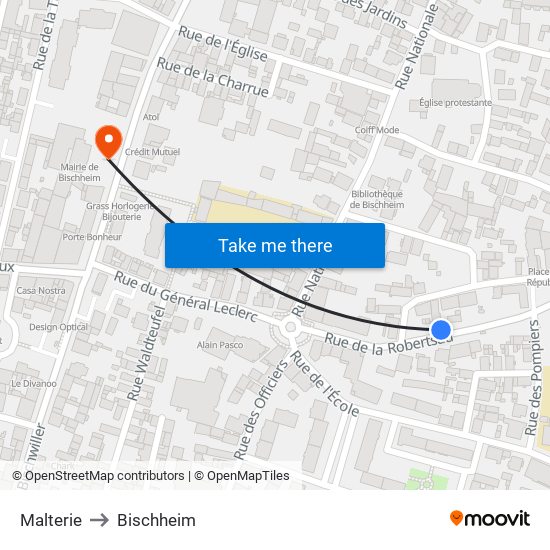 Malterie to Bischheim map