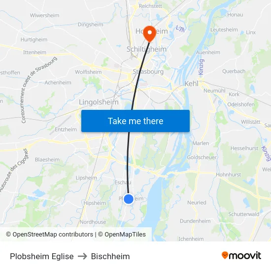 Plobsheim Eglise to Bischheim map