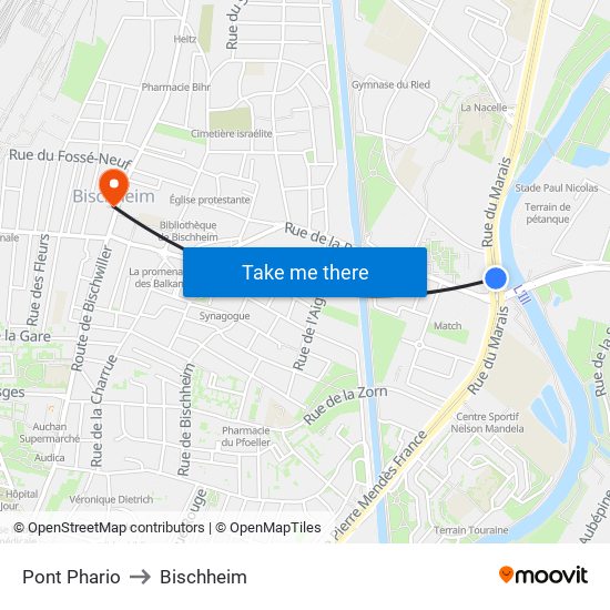 Pont Phario to Bischheim map