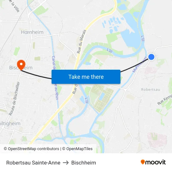 Robertsau Sainte-Anne to Bischheim map