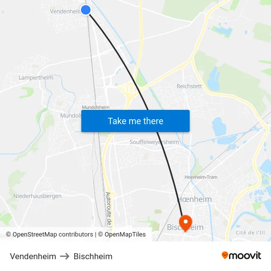 Vendenheim to Bischheim map
