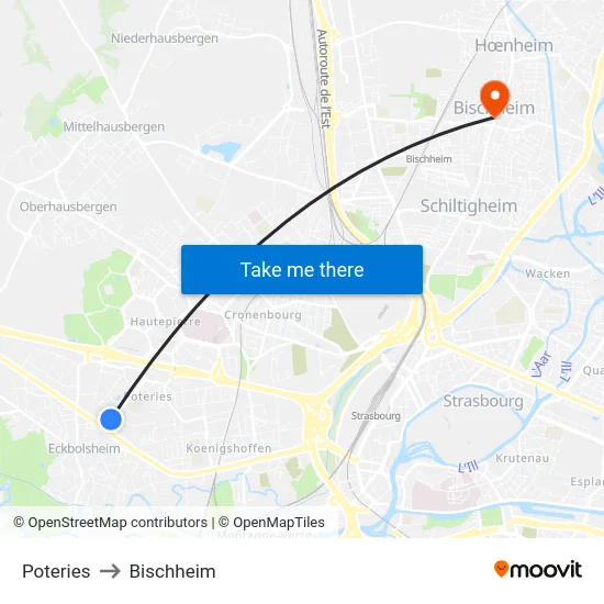 Poteries to Bischheim map