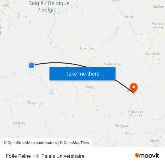 Folle Peine to Palais Universitaire map