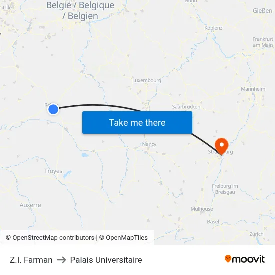 Z.I. Farman to Palais Universitaire map