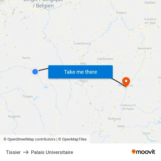 Tissier to Palais Universitaire map