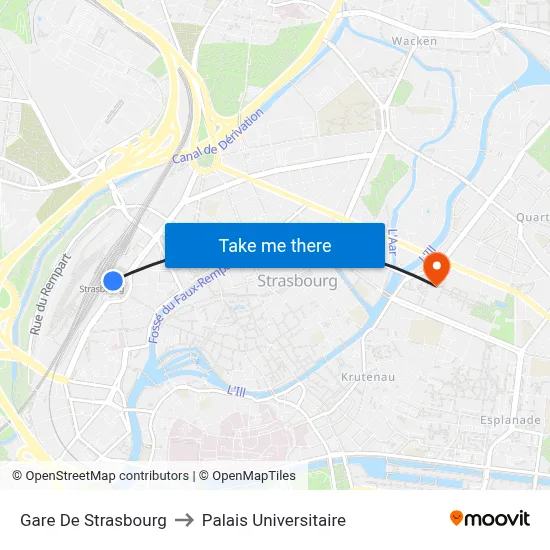 Gare De Strasbourg to Palais Universitaire map