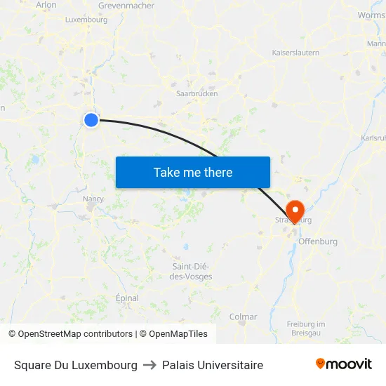 Square Du Luxembourg to Palais Universitaire map