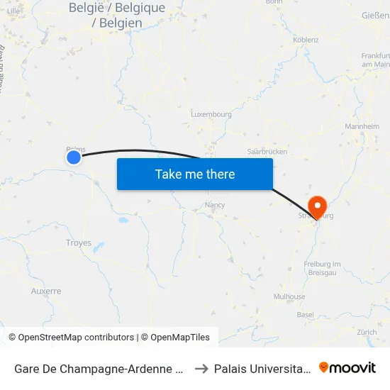 Gare De Champagne-Ardenne Tgv to Palais Universitaire map