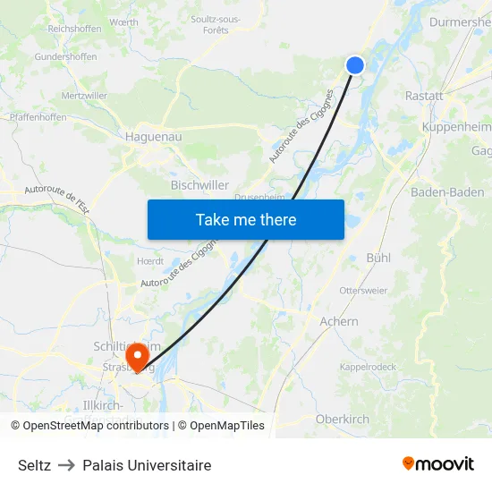Seltz to Palais Universitaire map