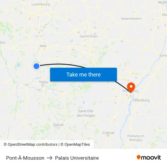 Pont-À-Mousson to Palais Universitaire map