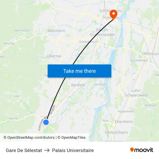 Gare De Sélestat to Palais Universitaire map