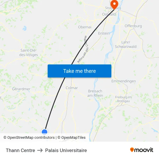 Thann Centre to Palais Universitaire map