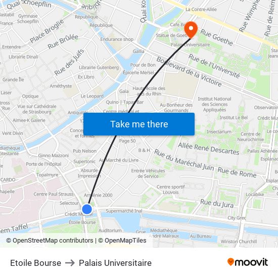 Etoile Bourse to Palais Universitaire map