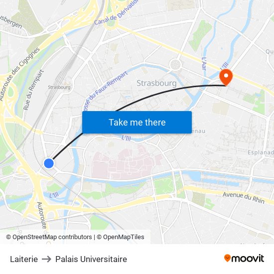 Laiterie to Palais Universitaire map