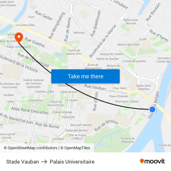 Stade Vauban to Palais Universitaire map