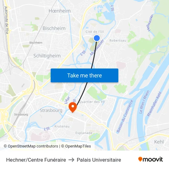 Hechner/Centre Funéraire to Palais Universitaire map