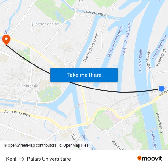 Kehl to Palais Universitaire map