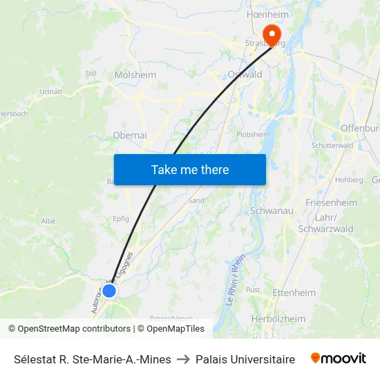Sélestat R. Ste-Marie-A.-Mines to Palais Universitaire map