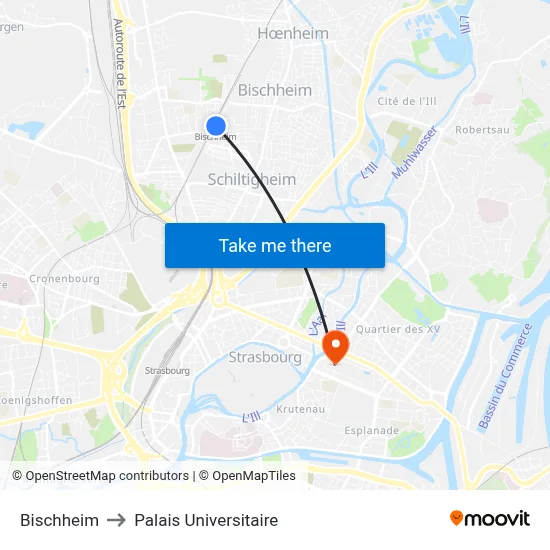 Bischheim to Palais Universitaire map