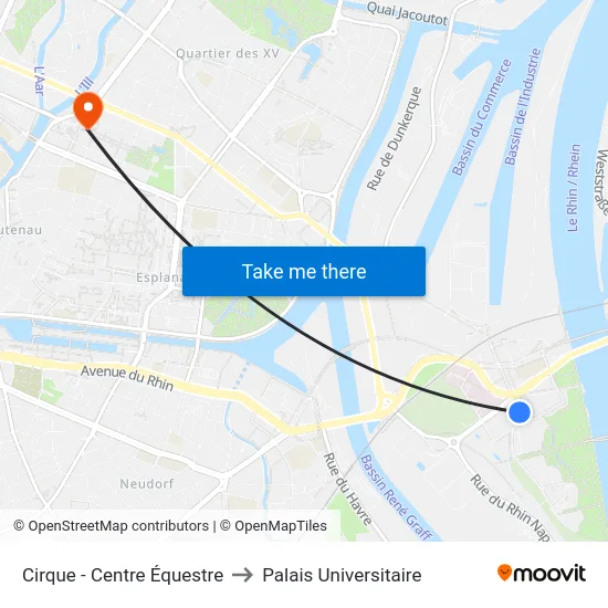 Cirque - Centre Équestre to Palais Universitaire map