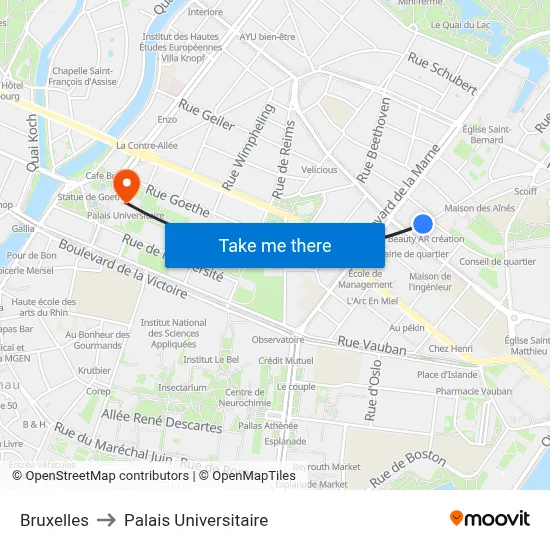 Bruxelles to Palais Universitaire map
