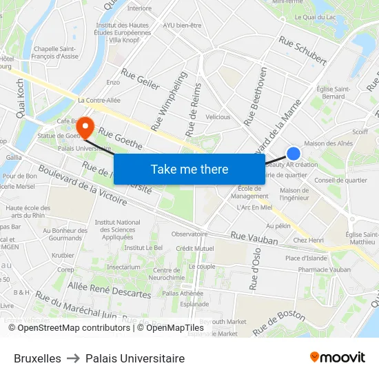Bruxelles to Palais Universitaire map