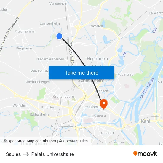 Saules to Palais Universitaire map