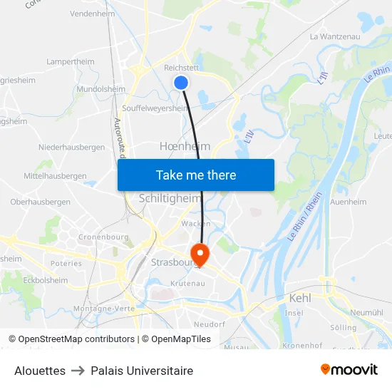 Alouettes to Palais Universitaire map
