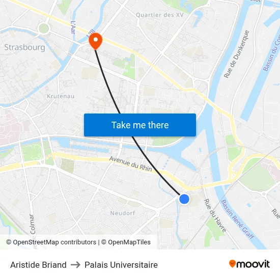 Aristide Briand to Palais Universitaire map