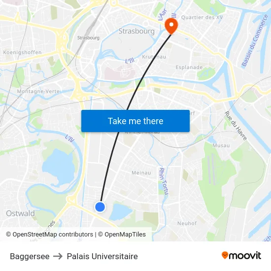 Baggersee to Palais Universitaire map