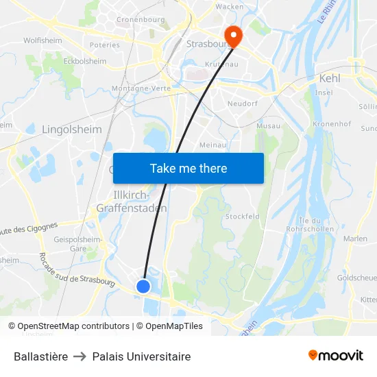 Ballastière to Palais Universitaire map