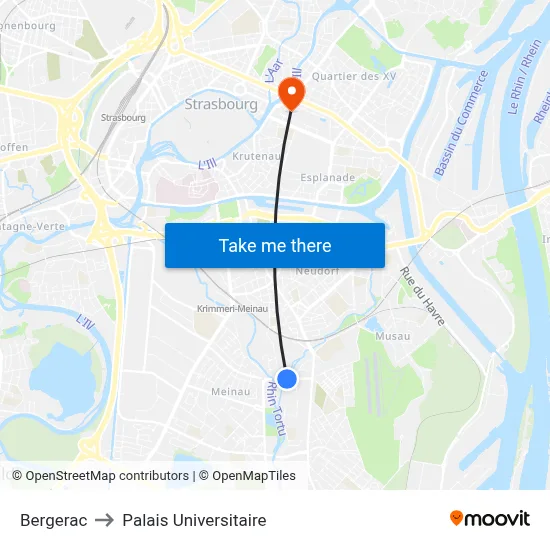 Bergerac to Palais Universitaire map