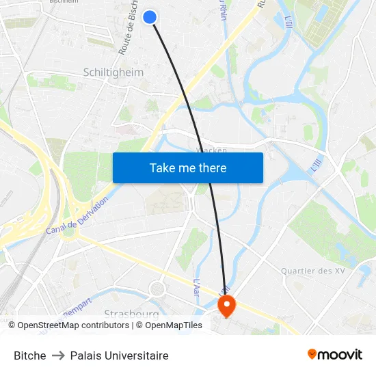 Bitche to Palais Universitaire map