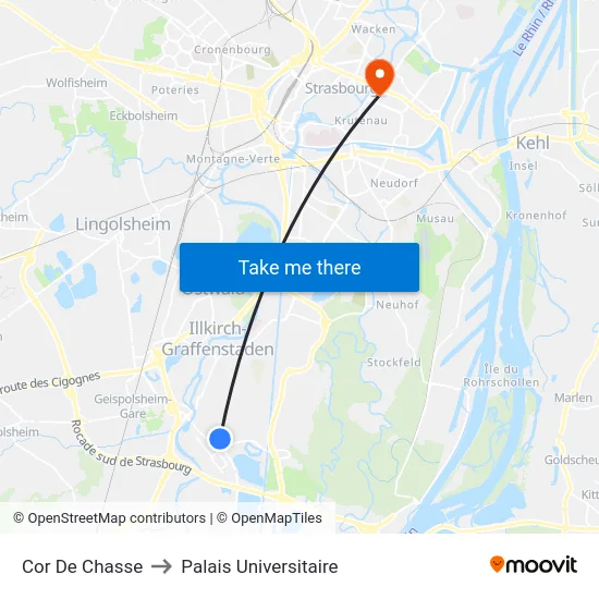 Cor De Chasse to Palais Universitaire map
