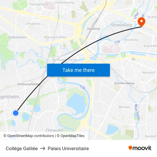 Collège Galilée to Palais Universitaire map