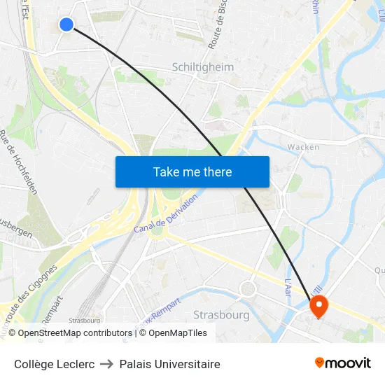 Collège Leclerc to Palais Universitaire map