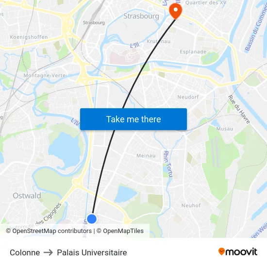 Colonne to Palais Universitaire map